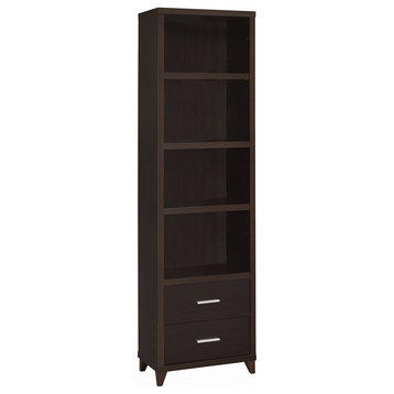 Coaster Transitional Wood Bookcase with 2-Drawer in Cappuccino