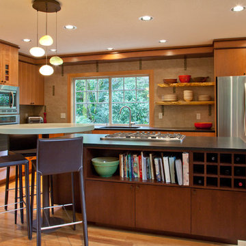 Natural Contemporary Kitchen, Bar & Family Room