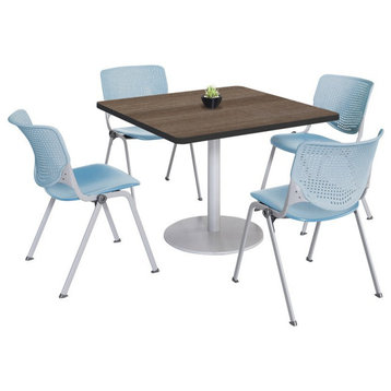 KFI 36" Square Dining Table - Teak Top - Kool Chairs - Sky Blue