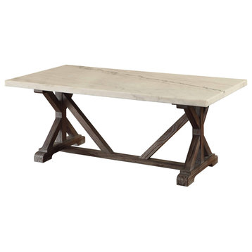 ACME Romina Coffee Table, White Marble and Weathered Espresso