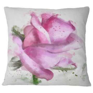 Pink Rose Drawing Watercolor Floral Throw Pillow, 16"x16"