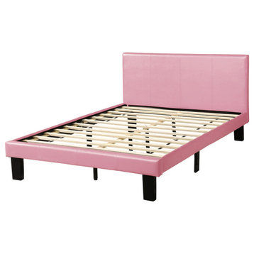 Faux Leather Upholstered Full Size Bed, Pink