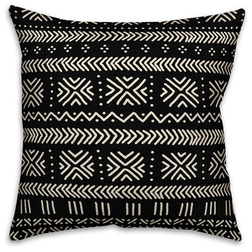 Black Mudcloth Pattern 18"x18" Outdoor Throw Pillow