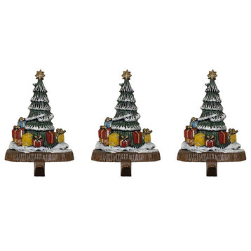 Cast Iron Decorative Trees With Presents Christmas Stocking Holder, Set of 3