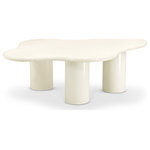 Meridian Furniture - Romaine Coffee / End Table, Cream, Coffee Table - The Romaine Coffee Table is a stunning piece that will elevate the style of any living space. Its modern, sleek cream finish gives it a sophisticated look, while its sturdy iron metal construction ensures durability. The pedestal bases provide excellent support and stability, and the wavy top adds a unique design element. It's a great way to add a distinctive touch to any space.