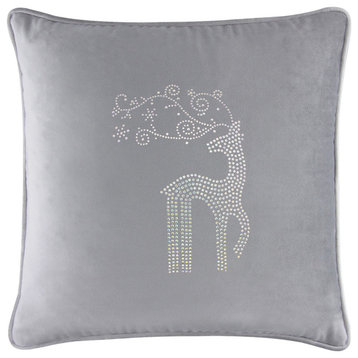 Sparkles Home Rhinestone Reindeer Pillow, Silver Velvet, 20x20
