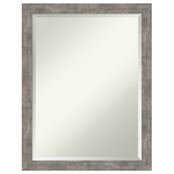 Marred Pewter Beveled Wood Wall Mirror 20.5 x 26.5 in.