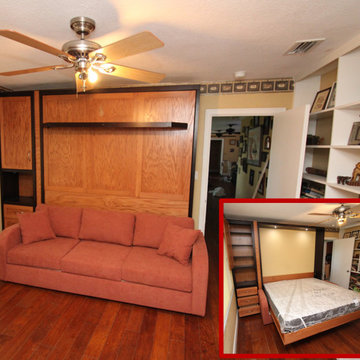 Mission King Sofa Murphy Bed Wall Bed with 3 Shaker Panels, Side Cabinet