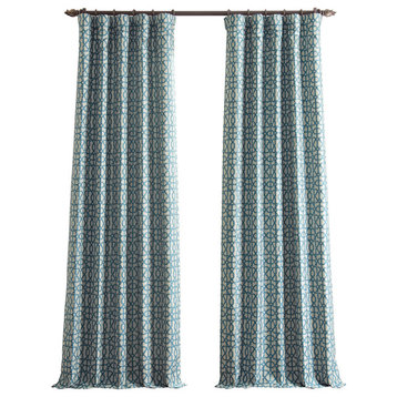Faux Silk Jacquard Darkening Curtains 1 Panel, Metro Teal Blue, 50w X 84l