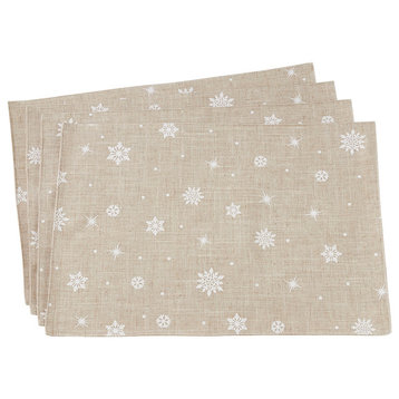Holiday White Snowflake Design Natural Linen Placemat (13"x19" - Set of 4)