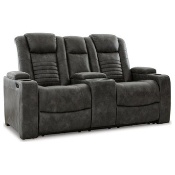 Bowery Hill Modern Faux Leather Power Reclining Loveseat in Gray