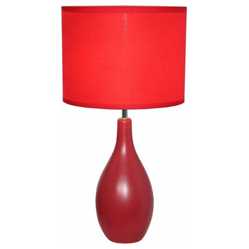 Simple Designs Oval Bowling Pin Base Ceramic Table Lamp, Red