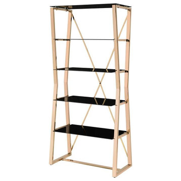 Furniture of America Abair Contemporary Glass Shelves Bookcase in Gold
