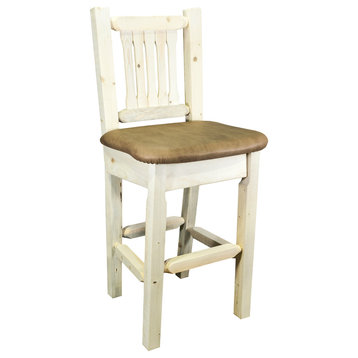 Barstool With Back, Ready to Finish With Upholstered Seat, Buckskin Pattern