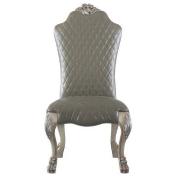 2 Pack Dining Chair, Floral Carved Claw Legs & Diamond Stitched PU Leather, Gray