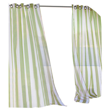 Outdoor Decor Escape Sheer Stripe Grommet Top Curtain Panel, Green, 54"x84"