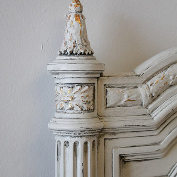 Pair of 20th Century Carved Painted Louis XVI Style French Beds with Rose Swags