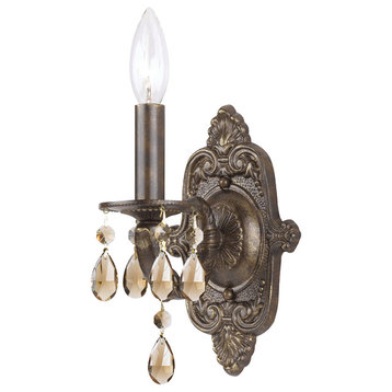 Paris Market 1 Light Sconce in Venetian Bronze with Golden Teak Hand Cut Crystal