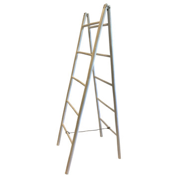 5' Folding Double Bamboo Ladder Rack, White Color Finish