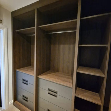 Small Modular Wooden Walk-in Wardrobe Set in Stanmore by Inspired Elements