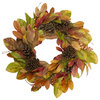 Leaves and Berries Artificial Fall Harvest Twig Wreath, 26", Unlit