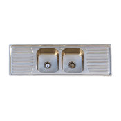 304 Stainless Steel Vintage Style Farm Sink Stamp Metal Double Drainboard, 60"