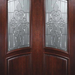 Slab Double Door 96 Mahogany Courtlandt Arch Top Arch Lite Glass - Front Doors