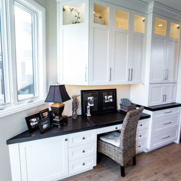 Custom handcrafted kitchen cabinetry, white painted shaker style coastal design
