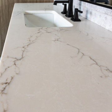 Modern Luxury Master Bathroom with Black Solid Surface Tub