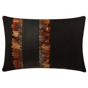 12"x22" Feather Patchwork Brown Suede Lumbar Pillow Cover - Feather Apart