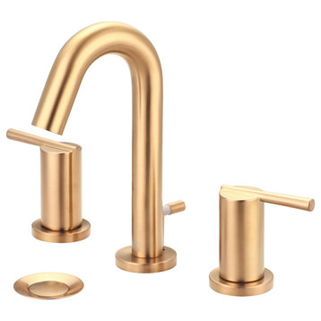 i2v Two Handle Widespread Bathroom Faucet, Brushed Gold, Brass Pop-Up Drain