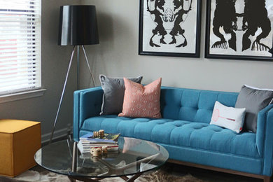 Small medium tone wood floor living room photo in Atlanta
