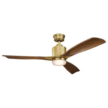 3-Blade Ceiling Fan Light Kit in Cherry and Natural Brass Finish Etched Cased