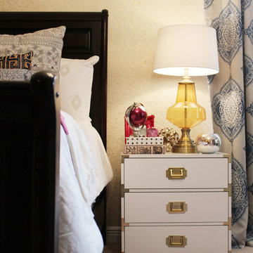 Pink and Blue Transitional Bedroom