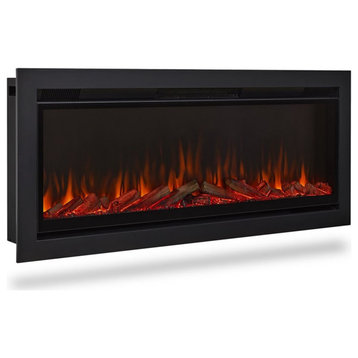 Bowery Hill Mid-Century 49" Wall Mounted Electric Fireplace Insert in Black