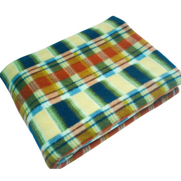 Trendy Plaids - Blue/Green/Yellow Soft Coral Fleece Throw Blanket (71 by 79 inch