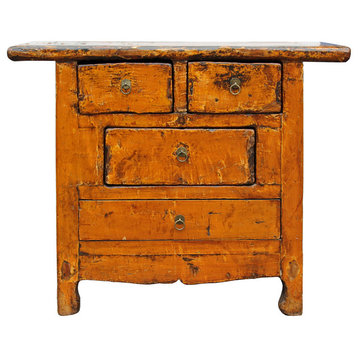 Chinese Rustic Rough Wood Distressed Orange Side Table Cabinet cs2498