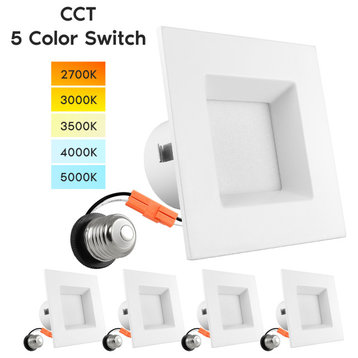 4" Square Recessed LED Lights 5 CCT Dimmable 750lm 4-Pack