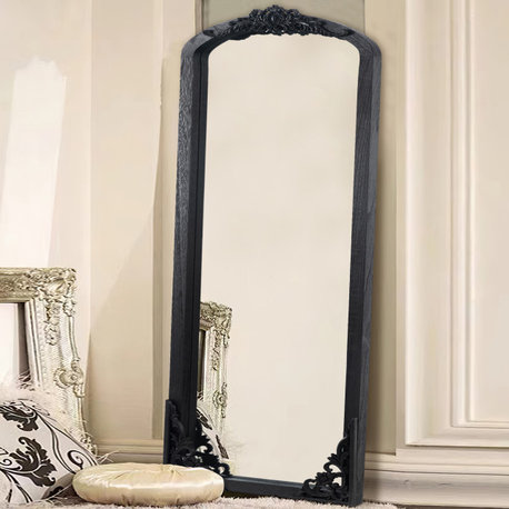 Wooden Arched Full Length Mirror,Vintage Carved Wall Mirror, Gold, 30"x69", Black, 28"x67"