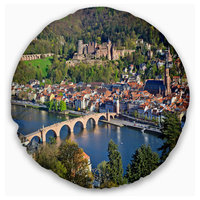 Neckar River and Heidelberg Cityscape Photo Throw Pillow, 20" Round