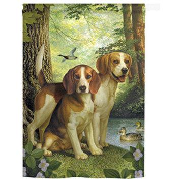 Pets Beagles And Duck 2-Sided Vertical Impression House Flag