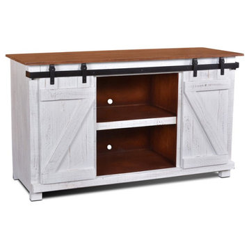 Sunset Trading Stowe Barn Door Wood Console/Media Cabinet/TV Stand in White