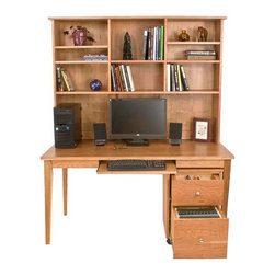 Solid Wood Writing Desk with Hutch - Desks And Hutches