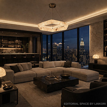 Statement Alabaster Ring Chandelier for Modern Penthouse Living Room