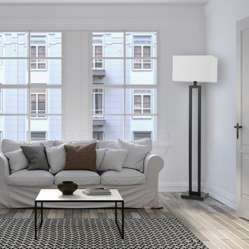 D'Alessio 58" Floor Lamp, Matte Black, White Linen Shade, On/Off Socket Rotary S