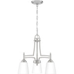 Quoizel - Quoizel BLG5118BN Billingsley 3 Light Chandelier - Brushed Nickel - The Billingsley is a clean, transitional collection. Its thin, twin support frame elevates the simple silhouette, while classic accents easily coordinate with a variety of home decor styles. Complemented by etched glass shades, all fixtures are available in your choice of brushed nickel or old bronze finish.