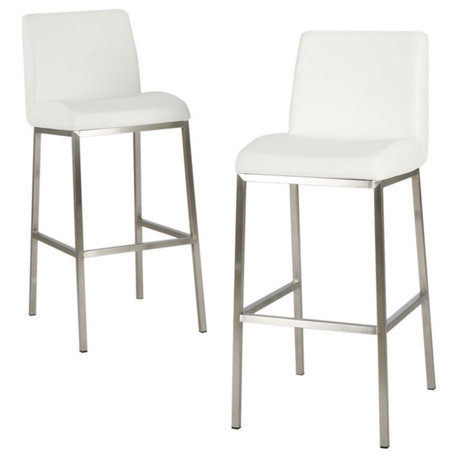 GDF Studio Jalen White Leather Bar Stools, Set of 2