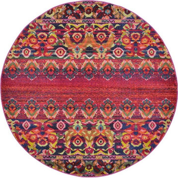 Traditional Dauphine 6' Round Scarlet Area Rug