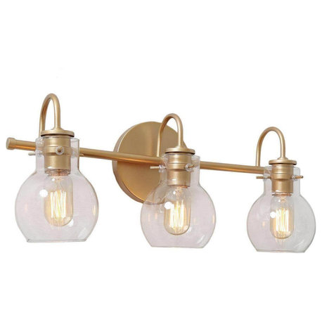 LNC 3-Light Matte Gold and Clear Glass Shade LED Modern Bathroom Vanity Light