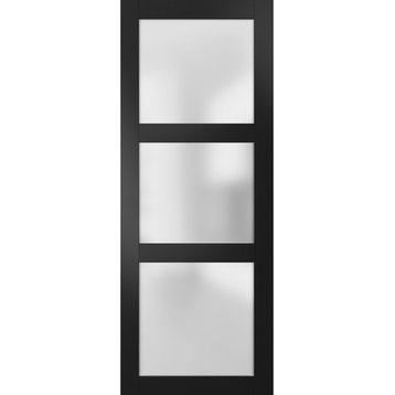 Slab Barn Door Panel Frosted Glass 18 x 80, Lucia 2552 Matte Black